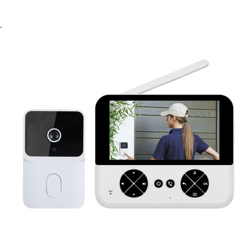 JSSEVN - Kabellose Türklingel mit Kamera, 1080p-Video-Türklingel (4,3 Zoll), IP65 wasserdicht für den Außenbereich, Nachtsicht, Gegensprechfunktion, keine App, kein WLAN erforderlich (1/5)