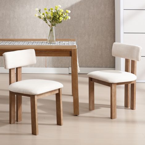 Wahson 2 PZ Sedie Cucina in Tessuto con Gambe in Legno, Sedia da Pranzo Retrò con Schienale Curvo Poltroncine Imbottite Senza Braccioli Sedie Legno per Pranzo/Soggiorno, Beige (1/5)
