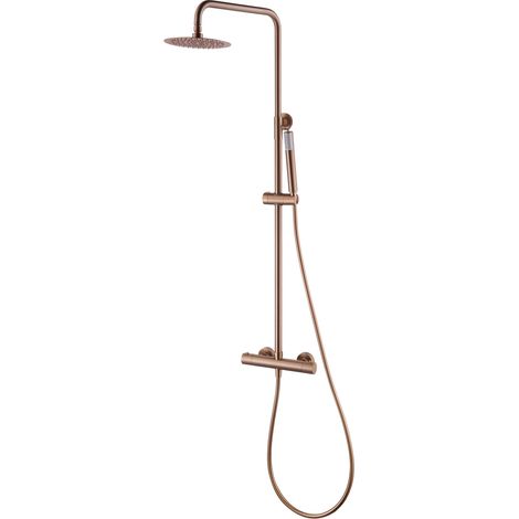 MICE - Columna de ducha termostatica, Barra de baño con grifo termostático fabricado en acero inoxidable y latón, Griferia Baño Oro Rosa Cepillado