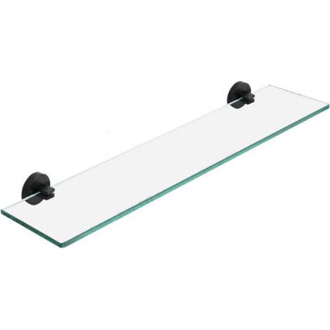 étagère en verre avec support en acier inoxydable, étagère de salle de bain 60 cm, étagère flottante en verre trempé, fixation murale, finition polie/noir (1/2)