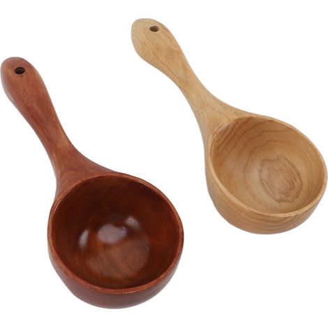 Cuillère à soupe en bois massif 2 pièces, louche de service à long manche, inodore, pour cuisine et maison (1/5)