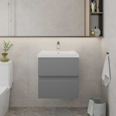 Hudson Reed Urban Wall Hung 2-Drawer Vanity Unit with Basin 2 Satin Grey - 500mm Wide (1/5)