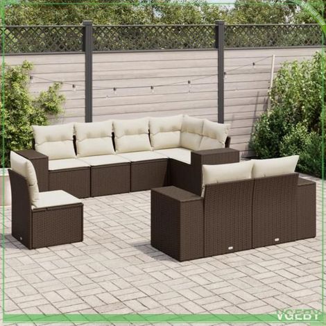 Salon de jardin modulable - 3255180 FAF7291712421532 - Résine tressée marron - 8 places - Rangement sous assise étanche (1/3)