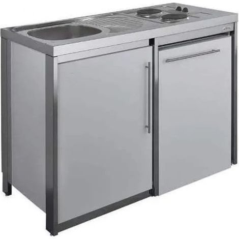 Moderna – Cuisinette complète 120cm – Réfrigérateur 119L Classe A+ – Plaque de cuisson intégrée – Meuble métal thermolaqué – Fabrication française (1/5)
