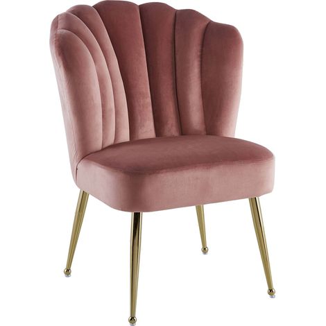 Chaise de salle à manger en velours rose pieds dorés - Rose poudré et or doré