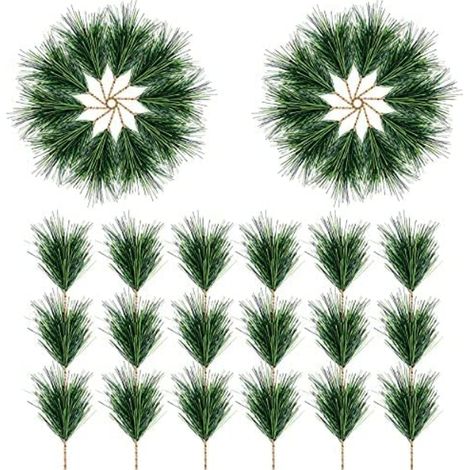 Lot de 30 aiguilles de pin artificielles vertes - Petites branches de pin - Piques pour guirlande de Noël, couronne, décoration de maison et de jardin