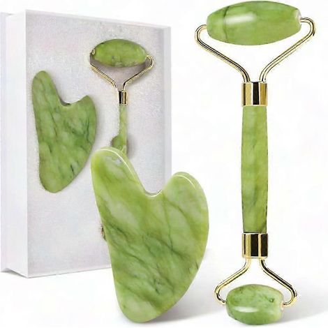 Gua Sha und Jade-Roller-Set für Gesicht, Hals und Körper – Hautmassage-Werkzeuge mit Gua Sha-Stein und Gesichtsroller (1/5)