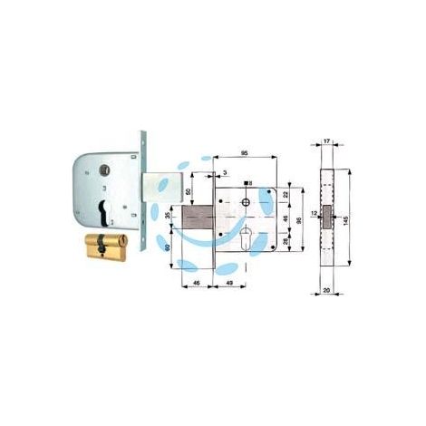 SERRATURA INFILARE CANCELLI CATENACCIO E SCR. + QUADRO CIL. SAG. 133 - mm.50 (133 50 0)