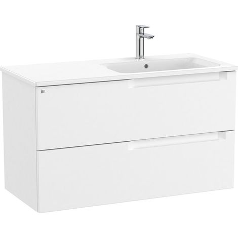 Pack mueble base de 2 cajones + lavabo ALEYDA - ROCA Color: Blanco mate - Medidas: 1005x460x565 mm - Posición del lavabo: Derecha (1/2)