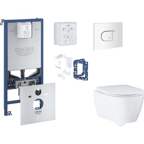 Grohe Rapid SLX - Set bâti-support, cuvette, abattant SoftClose et plaque de déclenchement Arena Cosmopolitan et kit pour insertion de tablette, blanc alpin SANI11BB3144 (1/5)