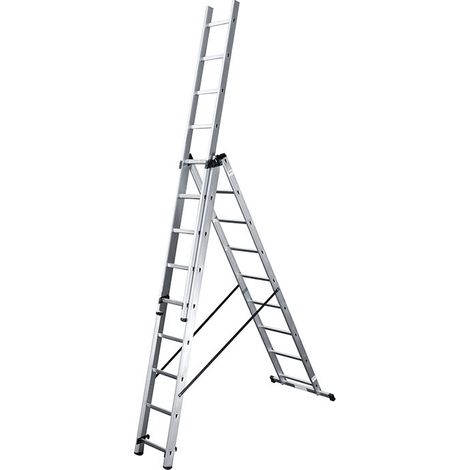 Hailo – Échelle télescopique transformable 3x9 échelons 5,9m/6,7m – Aluminium léger – Stabilité antidérapante – Charge maximale 150kg (1/6)