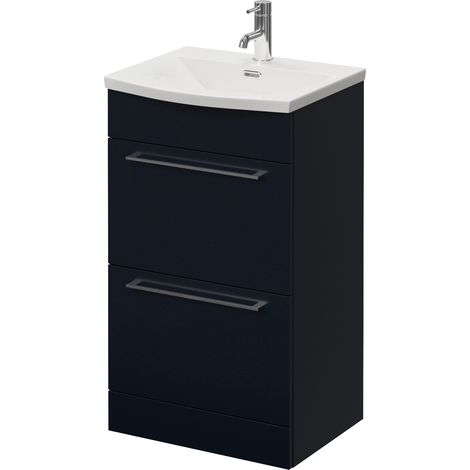 Napoli 390 Deep Blue 500mm 2 Drawer Vanity Unit with Arc Basin - 500mm - Chrome 320mm Handle