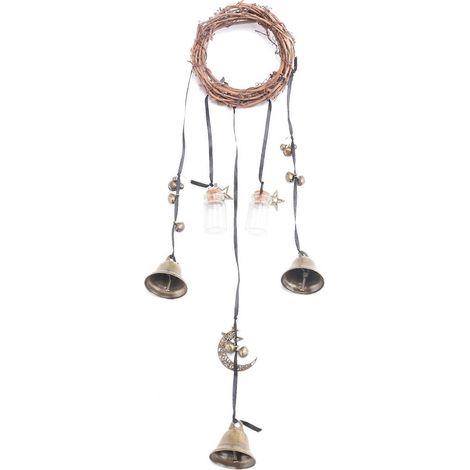 Clochettes de sorcière pour poignée de porte, carillon à vent de sorcière à suspendre à la porte, carillon à vent en rotin fait main, décoration de sorcière (1/5)