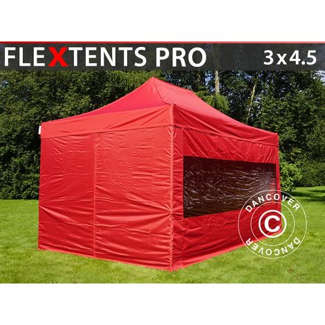 Faltzelt FleXtents PRO 3x4,5m Rot, mit 4 Seitenwänden