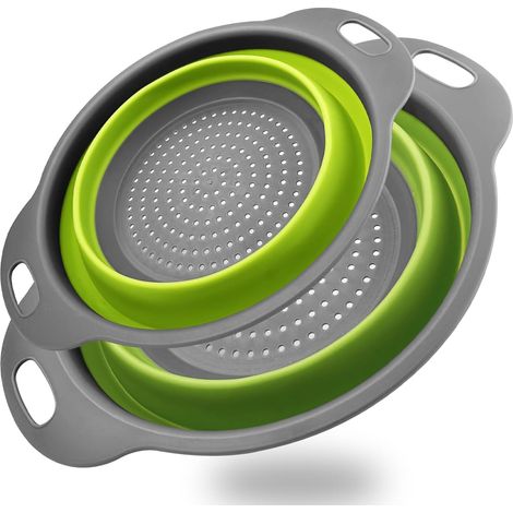2 Pièces Passoire Pliable en Silicone Colander Rétractable Facile à Nettoyer pour Pâtes, Légumes et Fruits