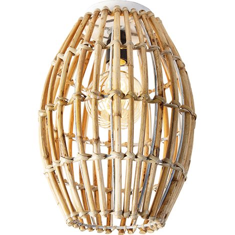 QAZQA capsulecanna - Plafonnier Rustique - 1 lumière - Ø 26 cm - Naturel - Rustique - Éclairage intérieur - Salon I Chambre I Cuisine I Salle à manger