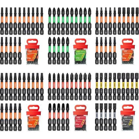 Jeu de 90 Embouts de Vissage Professionnels 50 mm (Torx, PH, PZ, Hex, Fente), Acier S2 Magnétique, Embouts pour Visseuse à Choc, Tige Hexagonale 1/4" avec Boîte de Rangement (1/5)