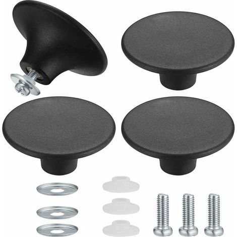 Juego de 4 pomos para tapas de ollas, pomos para tapas de ollas, asa universal para ollas de cocina en acero inoxidable duradero - Negro