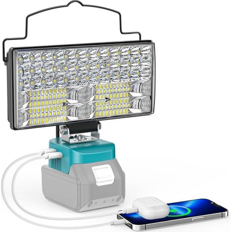 1 Projecteur LED 60W Compatible Batterie Makita 18V Double Interrupteur USB Type C Atelier Garage Chantier (1/5)