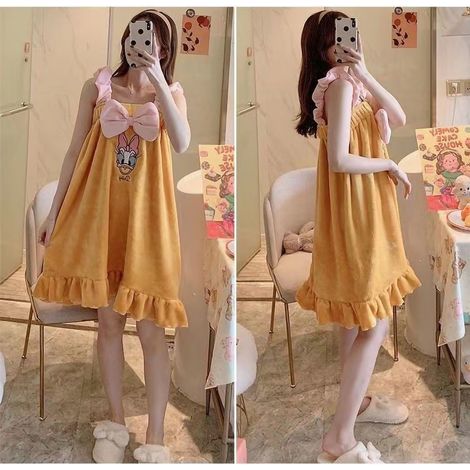 Robe de bain enveloppante femme à porter peignoir de bain en polyester doux très absorbant mignon avec bretelles jaune pour maison 1 pièce