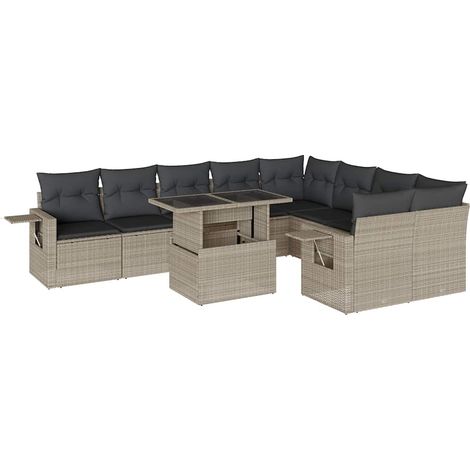 vidaXL Set Divano Giardino 10 pz con Cuscini Grigio Chiaro Polyrattan (1/5)