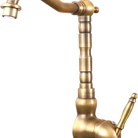 Robinet de cuisine en laiton antique avec interrupteur rotatif, finition brossée, cartouche en céramique sans plomb, raccord standard ouvert 3/8".