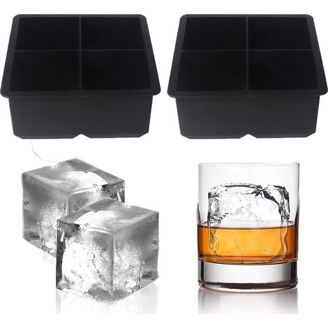 2 Stück – Große Silikon-Eiswürfelform – 6,35 cm – Riesiger Eiswürfelbereiter für Cocktails und Whiskey – Lebensmittelecht – Schwarz (1/5)