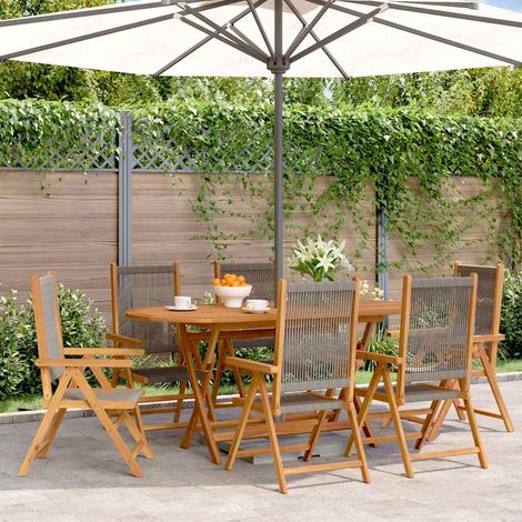 vidaXL Sillas plegables reclinables, 6 unidades, color gris, madera maciza de acacia. (1/5)