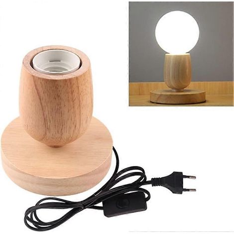 Lampe de table moderne E27 Lampe de bureau en bois Lampe de chevet pour la décoration intérieure/chambre/salon Base en bois ( (1/3)