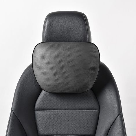1P Cuir de Vache véritable appuie Tete Voiture,Repose Tete Voiture cale pour Conduire,Support de Coussin,Polyester d'origine vegetale,30x19cm,Remplissable&Reglable(Noir) (1/5)