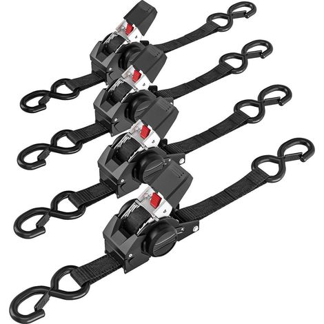 Einziehbare Ratschengurte 2,5cm x 3m mit S-Haken, 4 Stück (1/5)