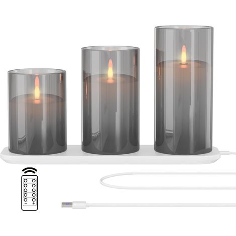Candele LED telecomando ricaricabili Set 3 pezzi Grigie (1/5)