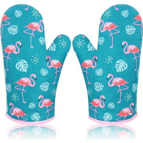 Gant de Cuisine Four Manique Oven Mitts Gloves Flamingo Gants Isolants Épais Mitaine 1 paire Vert (1/5)