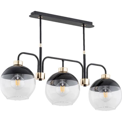 Alfa ALMARY Industrial 3-Light Ceiling Lamp, Matte Black Metal with Antique Gold Accents, 3x E27 (max 15W), Loft Flush Mount for Living/Dining/Office, IP20, 75cm
