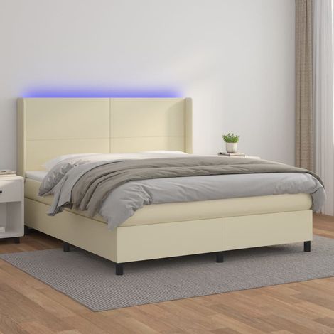 Sommier à lattes de lit matelas LED Crème 160x200 cm Similicuir vidaXL (1/5)