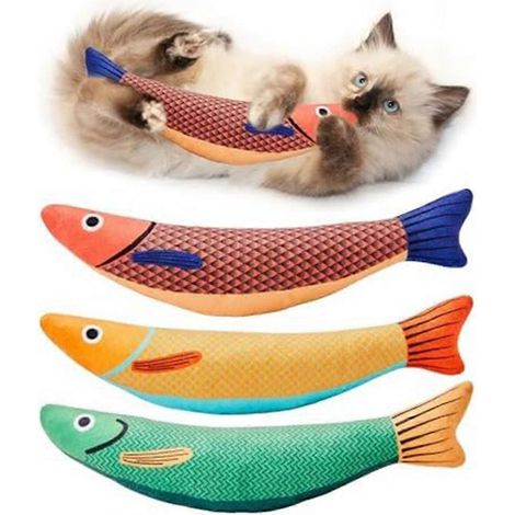 Lot de 3 jouets pour chats : poissons saury, jouets à mâcher à l'herbe à chat pour chats d'intérieur (1/5)