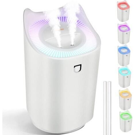 Humidificateur pour chambre à coucher, USB 3L humidificateur avec 7 couleurs LED et 2 orifices de pulvérisation, jusqu'à 24-48 heures de fonctionnement continu pour la maison, le yoga, le bureau (1/5)