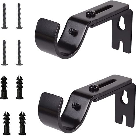 Lot de 2 supports de tringle à rideaux, supports de tringle à rideaux robuste noir avec vis pour tringles murales, en métal (25 mm) (1/5)