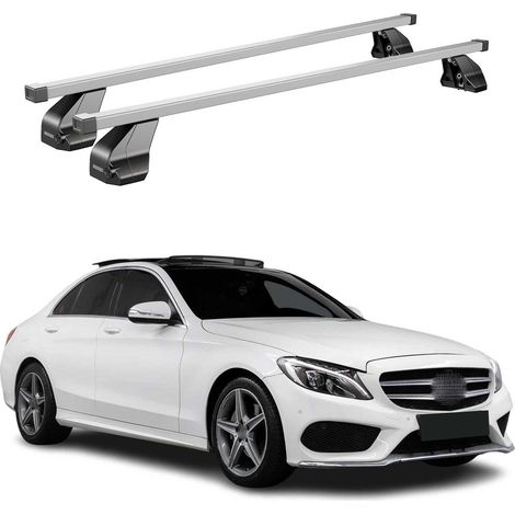 OMAC Dachträger Querträger Stahl für Mercedes C Klasse W205 2014-2021 – Abschließbar – City-Crash-getestet – DIN 75302:2019 – ISO/PAS 11154:2006 – Max. 75 kg Silber (1/5)