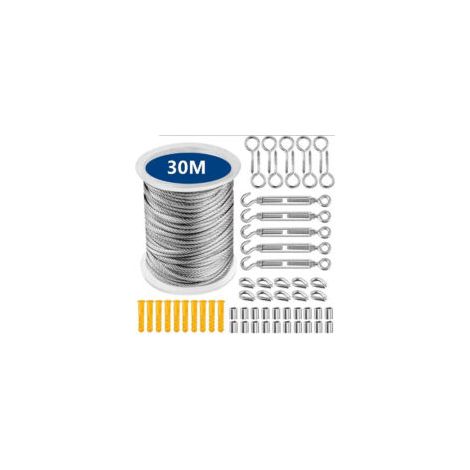 Câble Acier Inoxydable 30M - EINNENFFER - Corde à Linge Extérieur Robuste, Pratique pour Suspensions et Décorations, Résistant aux Intempéries et Facile à Installer