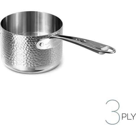 AGNELLI Casseruola Alta Martellato Aluinox 3 Ply 16x12 Cm con 1 Maniglia in Acciaio Inox