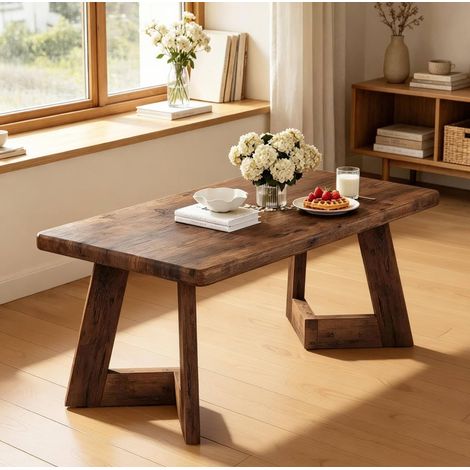 Tavolino da caffè 120x60x51 cm marrone rustico in legno con stile country e struttura robusta (1/5)
