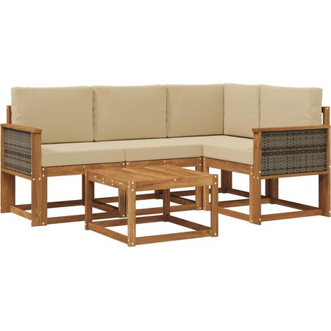 Conjunto de sofás de exterior 5 pcs Natural y Beige Poliéster vidaXL
