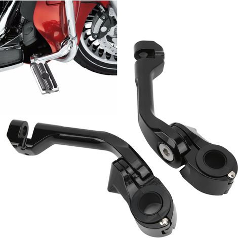 Paire de supports de repose-pieds de moteur de moto rétro avec longues cornes et placage chromé noir. (1/5)