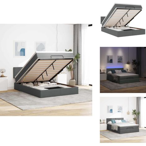 Lit ottoman avec matelas et LED gris foncé 140x190 cm tissu - Lit Ottoman - Lits Ottoman - Lit - Lit Avec Rangement (1/5)