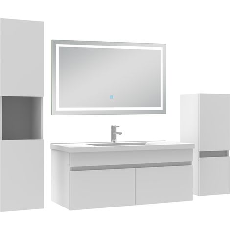 Acezanble Ensemble meuble salle de Bain 100cm avec colonne + miroir mural lumineux 3 couleurs blanc