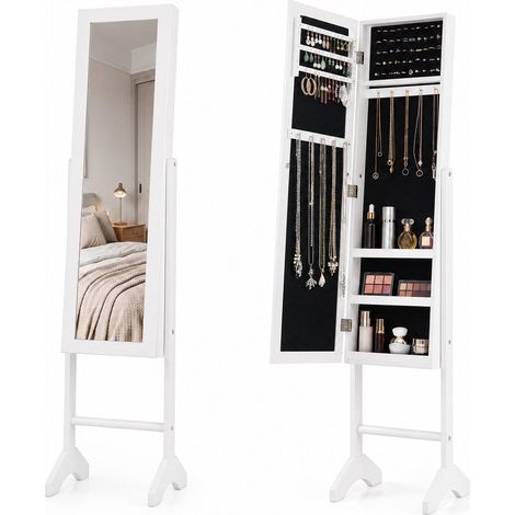 Jewelry Armoire with Mirror, Velvet Lining, White (1/5)