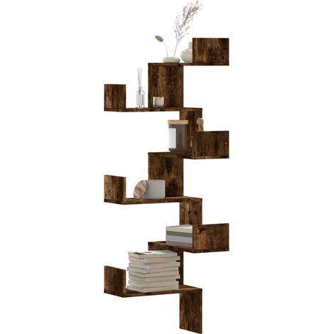 Wand-Eckregal Räuchereiche 45x45x147 cm Holzwerkstoff