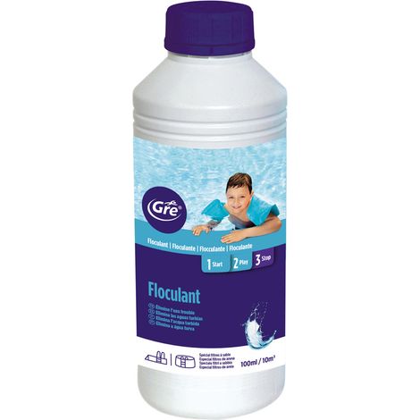 GRE – Floculant liquide 1 L – Traitement floculant pour piscine – Éclaircit l'eau – Compatible filtres à sable (1/2)
