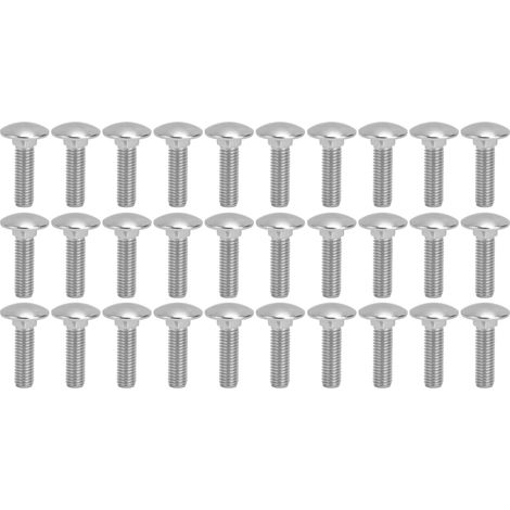 30 vis et boulons M8x1,25, boulons à tête cylindrique à collet carré en acier inoxydable A2, filetage grossier, DIN603 M8x30